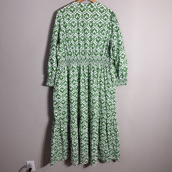 Boden Elena Cotton Tiered Midi Dress Womens 16-18 Paradise Green Ivy Trellis NWT - Picture 13 of 16